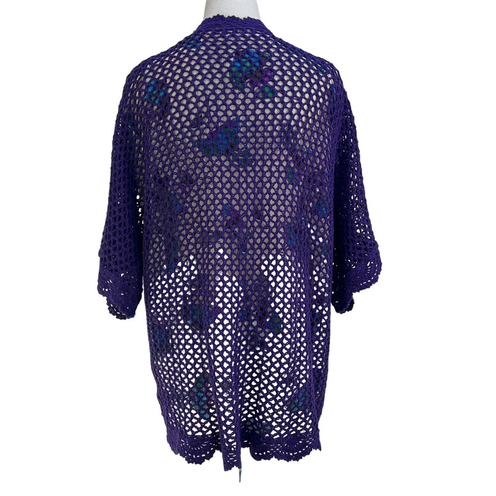 Crochet Open Front Cardigan Purple Boho - Picture 7 of 7